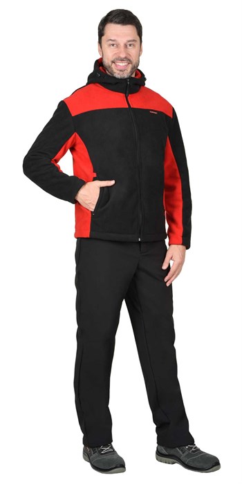 Куртка флисовая СИРИУС-ТЕХНО (флис дублированный) черная с красным - фото 14446