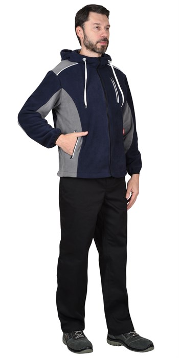 Куртка флисовая СИРИУС-ТЕХНО с капюшоном т.синияя с серым - фото 14480