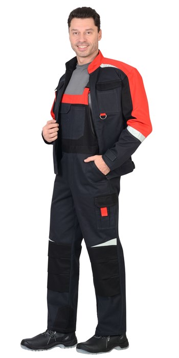 Костюм СИРИУС-ФАВОРИТ-МЕГА куртка, п/к, серый с черным и красным, СОП, 100% х/б, пл. 320 г/кв.м - фото 14836