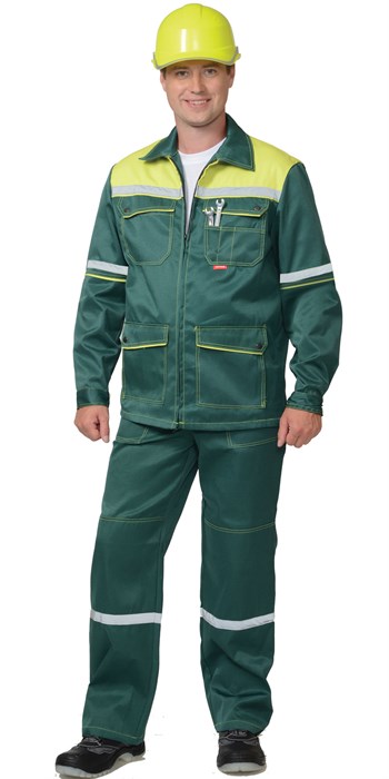 Костюм СИРИУС-МЕХАНИК куртка, брюки зелёный с жёлтым и СОП - фото 15568
