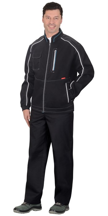 Куртка СИРИУС-АЛЕКС летняя мужская черная с голубой отделкой - фото 16020