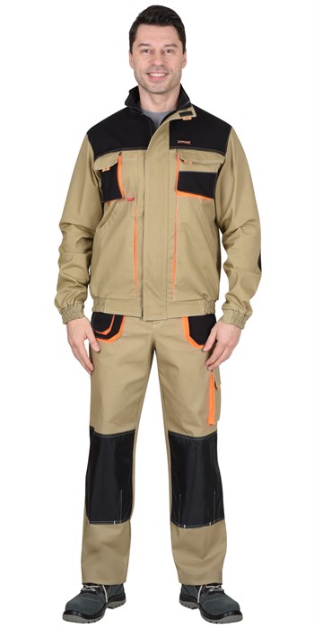 Куртка СИРИУС-МАНХЕТТЕН песочный с оранж. и черным тк. мех. стрейч пл. 250г/кв.м - фото 16225