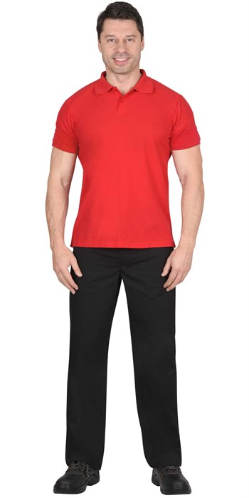 Рубашка-поло красная короткие рукава с манжетом, пл.180 г/м2 - фото 17023