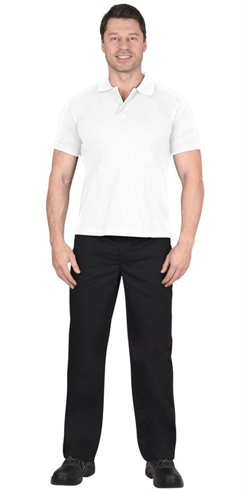 Рубашка-поло белая короткие рукава с манжетом, пл.180 г/м2 - фото 17041