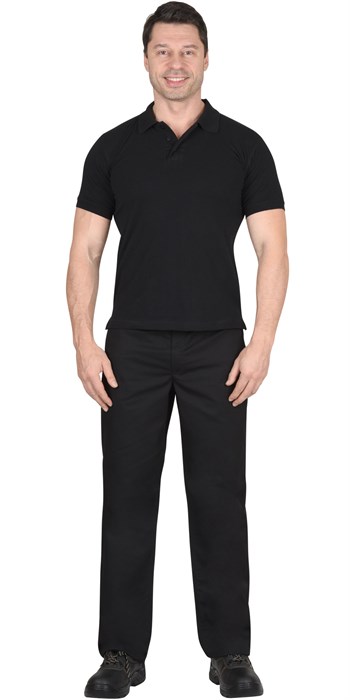 Рубашка-поло черная короткие рукава с манжетом, пл.180 г/м2 - фото 17072