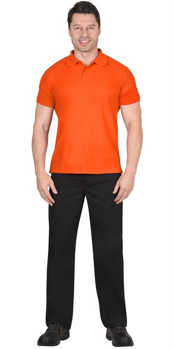 Рубашка-поло оранжевая короткие рукава с манжетом, пл.180 г/м2 - фото 17087