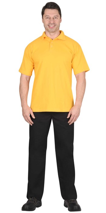 Рубашка-поло желтая короткие рукава с манжетом, пл.180 г/м2 - фото 17090