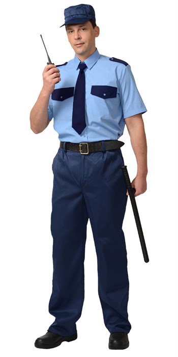 Рубашка Охранника кор. рукав (тк. Вега) голубая с т.синим - фото 17229