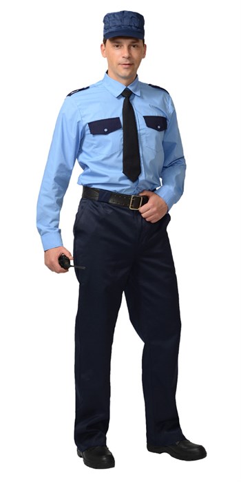 Рубашка Охранника дл. рукав (тк. Вега) голубая с т.синим - фото 17245