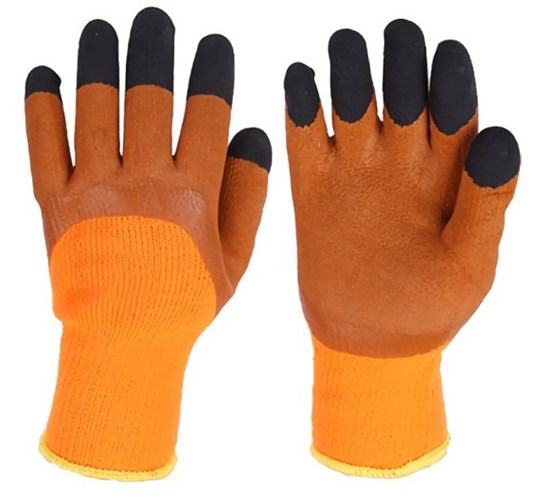 Перчатки утепленные акриловые со вспененным латексным покрытием, оранжево-коричневые - фото 21397
