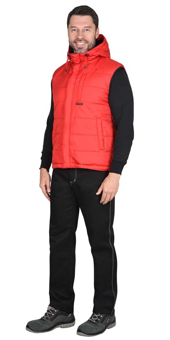Жилет СИРИУС-ЗОДИАК утепленный с капюшоном красный с флисовой подкладкой - фото 21962