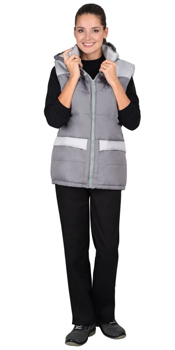 Жилет СИРИУС-ЕВРОНИКА утепленный серый с капюшоном с флисовой подкладкой - фото 22414