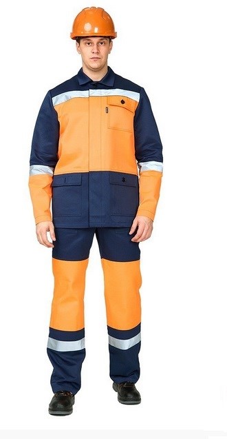 Костюм мужской "Трасса" оранжевый/т.синий (куртка и полукомбинезон) - фото 23924