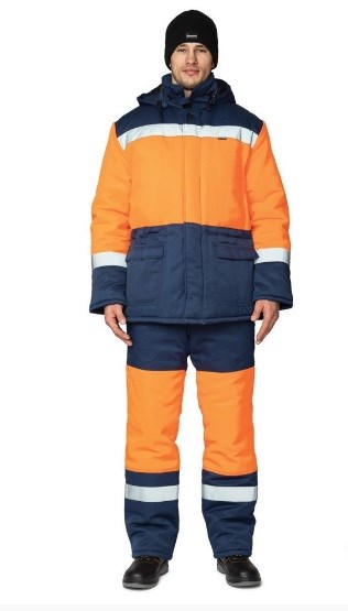 Костюм мужской утеплённый "Трасса" оранжевый/тёмно-синий (куртка и полукомбинезон) - фото 27830