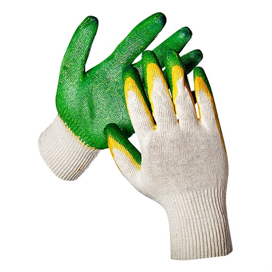 Перчатки хб с латексом, 2-й облив 10-й кл. ЭКСТРА зелёные (в мешках) - фото 30184
