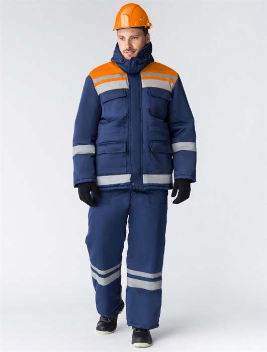 Костюм зимний Горизонт-Люкс (Смесовая, 210) брюки, темно-синий/оранжевый - фото 35591