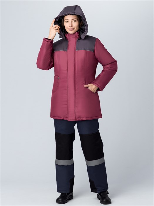 Куртка зимняя женская Снежана (тк.Дюспо), бордовый/т.серый - фото 35670