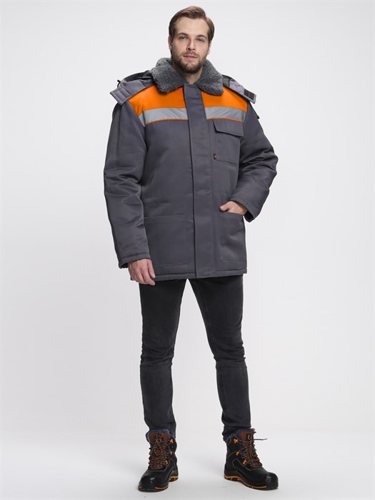 Куртка зимняя Бригада NEW (тк.Смесовая,210), т.серый/оранжевый - фото 36158
