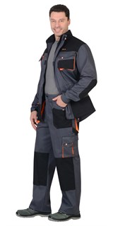 Костюм СИРИУС-МАНХЕТТЕН куртка дл., брюки т.серый с оранж. и черным тк. стрейч пл. 250 г/кв.м - фото 14815