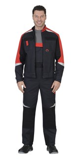 Костюм СИРИУС-ФАВОРИТ-МЕГА куртка, п/к, серый с черным и красным, СОП, 100% х/б, пл. 320 г/кв.м - фото 14837