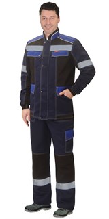Костюм СИРИУС-ПОЛИНОМ куртка и брюки, синий с черным и васильковым, СОП - фото 15152