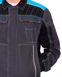 Куртка СИРИУС-ПРЕСТИЖ кор., т.серая с черным и голубой отделкой - фото 15161