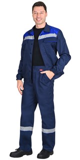 Костюм СИРИУС-МАСТЕР летний: куртка, брюки, темно-синий с васильковой отделкой - фото 15277