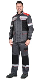 Костюм СИРИУС-ПОЛИНОМ куртка и брюки, т.серый с черным со св.серым и красным, СОП - фото 15882