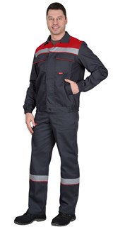 Костюм СИРИУС-МАСТЕР летний: куртка, полукомбинезон, темно-серый с красной отделкой - фото 16002