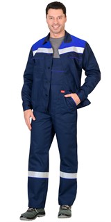 Костюм СИРИУС-МАСТЕР летний: куртка, полукомбинезон, темно-синий с васильковой отделкой - фото 16280