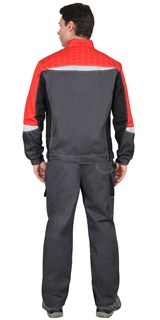Костюм СИРИУС-ФАВОРИТ-МЕГА мужской летний, куртка и брюки, серый с красным и черным, СОП - фото 16513
