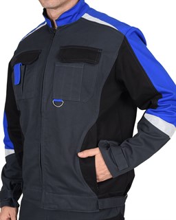 Костюм СИРИУС-ФАВОРИТ-МЕГА куртка, п/к, серый с черным васильком, СОП, 100% х/б, пл. 320 г/кв.м - фото 16776