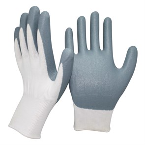 Перчатки нейлоновые со вспененным нитриловым покрытием, бело-серые