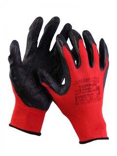 Перчатки нейлоновые с рельефным латексным покрытием, красно-черные
