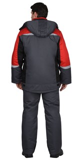 Костюм мужской зимний «СИРИУС-ФАВОРИТ-МЕГА» куртка и полукомбинезон, серый с черным и красным, СОП - фото 22939