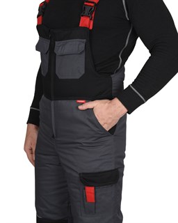 Костюм мужской зимний «СИРИУС-ФАВОРИТ-МЕГА» куртка и полукомбинезон, серый с черным и красным, СОП - фото 22944