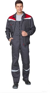 Костюм мужской летний "Профессионал 2 СОП" тёмно-серый/красный (куртка и полукомбинезон) - фото 23684