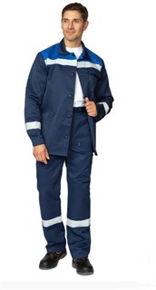Костюм мужской летний "Стандарт 1 СОП" тёмно-синий/василёк (куртка и брюки)