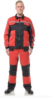 Костюм мужской "Бригадир 2" красный/чёрный (куртка и полукомбинезон) - фото 23844
