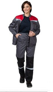 Костюм женский "Профессионал" серый/красный/чёрный (куртка и брюки)