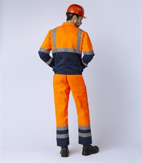 Костюм Дорожник с укороченной курткой (тк.Смесовая,210) п/к, оранжевый/т.синий - фото 26562