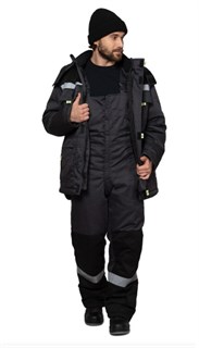 Костюм мужской утеплённый "Профессионал 2" тёмно-серый/чёрный (куртка и полукомбинезон) - фото 27657