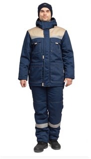 Костюм мужской утеплённый "Профессионал 2" синий/бежевый (куртка и полукомбинезон)