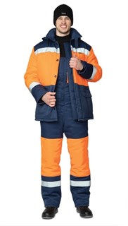 Костюм мужской утеплённый "Трасса" оранжевый/тёмно-синий (куртка и полукомбинезон) - фото 27831