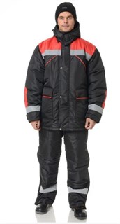 Костюм мужской утеплённый "Эверест" чёрный/красный (куртка и полукомбинезон)