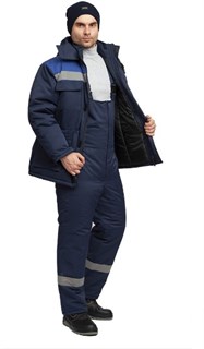 Костюм мужской утеплённый "Буря Лайт СОП" тёмно-синий (куртка и полукомбинезон) - фото 28011