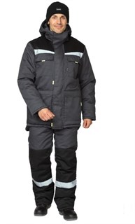 Костюм мужской утеплённый "Профессионал 2 Ультра" тёмно-серый/чёрный (куртка и полукомбинезон) - фото 28044