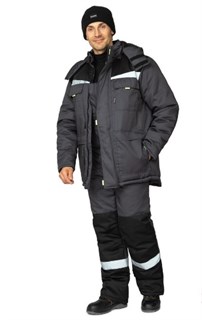 Костюм мужской утеплённый "Профессионал 2 Ультра" тёмно-серый/чёрный (куртка и полукомбинезон) - фото 28045