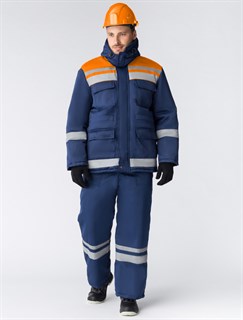 Костюм зимний Горизонт-Люкс (Смесовая, 210) брюки, темно-синий/оранжевый - фото 35591