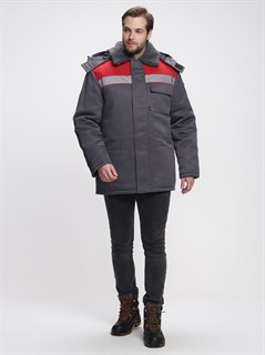 Куртка зимняя Бригада NEW (тк.Смесовая,210), т.серый/красный - фото 36025